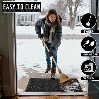 Yimobra Large Door Mat 36x24, All-Weather Waterproof Outdoor Mats for Front Door, Non Slip Rubber Doormat for Patio Proch Outside Entryway Indoor, Black