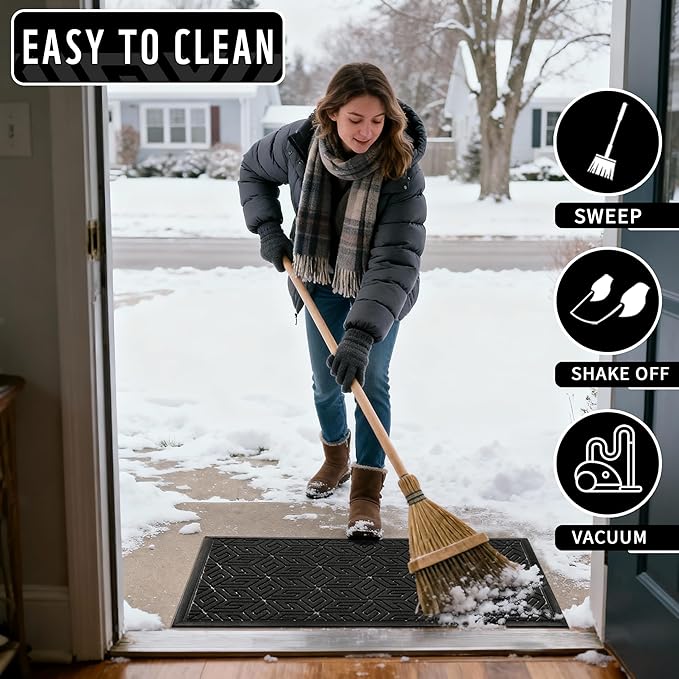 Yimobra Extra Large Door Mat 60x36, All-Weather Waterproof Outdoor Mats for Front Door, Non Slip Rubber Doormat for Patio Proch Outside Entryway Indoor, Black