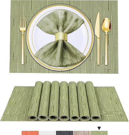 BETEAM Placemats Set of 6, Woven Vinyl Placemat for Dining Table Washable Wipeable Kitchen Place Mats Durable Indoor Outdoor Table Mats