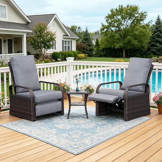 Outdoor Recliner, Aluminum Frame Patio Chaise Lounge Chairs by ATRARTTOREAL