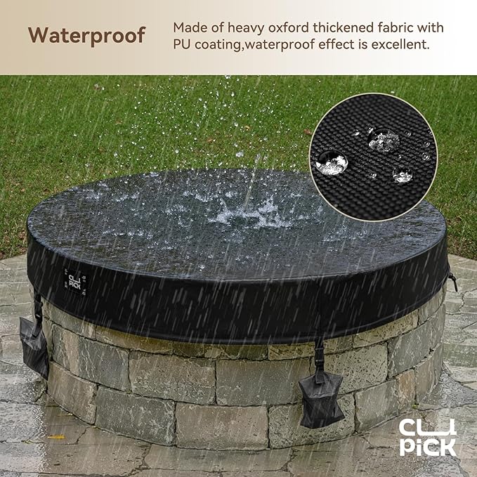 Outdoor Fire Pit Cover,In Ground Firepit Covers Round with Sandbag,600D Heavy Duty Waterproof and Tear-Resistant,Windproof,Suitable for 46-51 Inch Round Built in Stone Firepits,Black