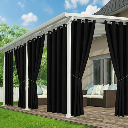 Black Outdoor Curtains for Patio Waterproof, 6 Drape Panels | Privacy & by RichSets