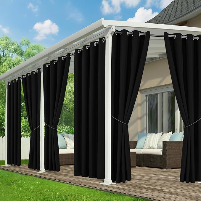 Black Outdoor Curtains for Patio Waterproof, 6 Panels 54 x 84 Inch | Privacy & by RichSets