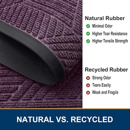 Smiry Front Door Mat Outside Entrance, Heavy Duty Sturdy Natural Rubber Doormat, Trap Dirt and Moisture, Easy Clean Low Profile Mats for Indoor Outdoor Entry, Irregular Triangle (36x24, Purple)