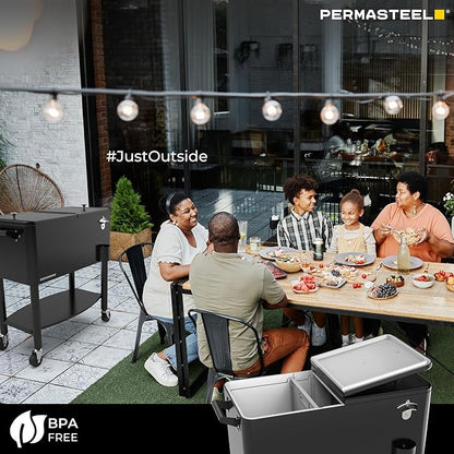 Permasteel 80 Quart Party Cooler, Rolling Ice Chest with Wheels and Handles for Indoor Outdoor Patio