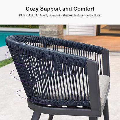 PURPLE LEAF Outdoor Dining Set for 8 All-Weather 9 Pieces Patio Aluminium Dining Table and Rope Weave Chairs Included Cushions for Backyard Indoor Decor Kitchen Patio Furniture Set Grey and Navy