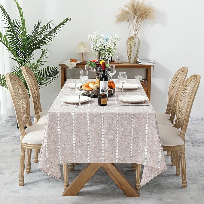 Chassic 54 x 72 inches Farmhouse Style Linen tablecloths, Wrinkle Resistant Washable Dining Room Table Cloths for Small Rectangle Tables - Light Coffee