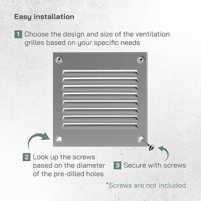 Vent Systems 4'' x 4'' Inch (Overall Dimensions) Pack of 5 - Gray Air Vent Cover - Metal Air Return Grill with Built in Guard Screen - HVAC Ducting Vent Duct Cover for Interior, Exterior Use