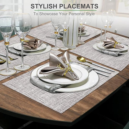 BETEAM Placemats Set of 8, Woven Vinyl Placemat for Dining Table Washable Wipeable Kitchen Place Mats Durable Indoor Outdoor Table Mats