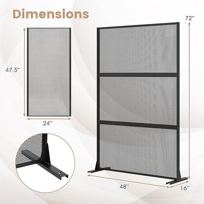 Giantex Metal Privacy Screen 72''H x 48''W, Powder-Coated Decorative Outdoor Fence Panel, Wall Divider for Room Separation, Freestanding Patio Divider with H-Shaped Base for Yard (Mesh Pattern)