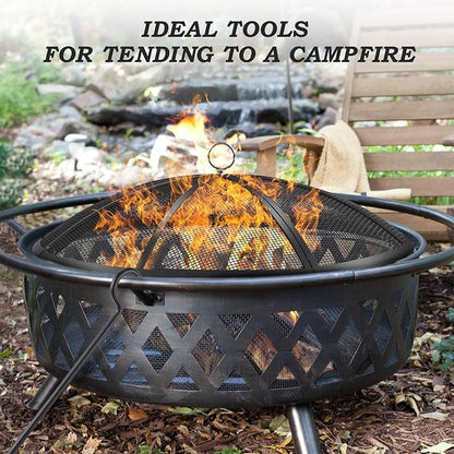 Fire Pit Spark Screen, 27 Inch Diameter Fire Pit Screen with Handle & Poker,Heavy Duty Metal Mesh Fire Pit Screen,Fire Pit Lid for Outdoor/Beach/RV Camping/Backyard