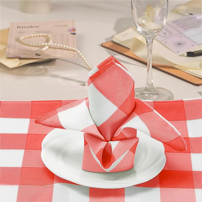 Buffalo Plaid Table Napkins Set of 12 Checkered Cloth Napkins 17x17 inch Washable Dinner Gingham Pattern Napkins Soft Napkins for Wedding Party Dining Banquet(Red and White)