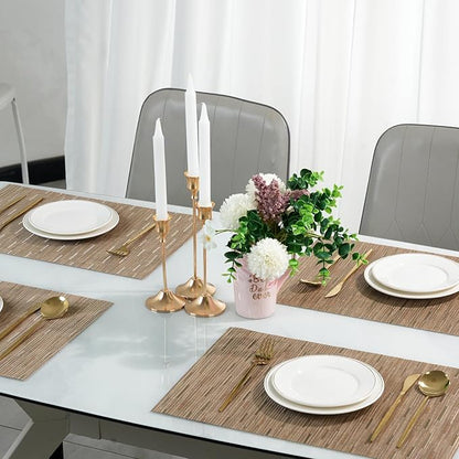 Placemats Set of 8，Non-Slip PVC Weave Table Mats Easy to Clean，Heat Resistant Place Mats for Kitchen Dining Table Decoration Indoor Outdoor，Light Brown