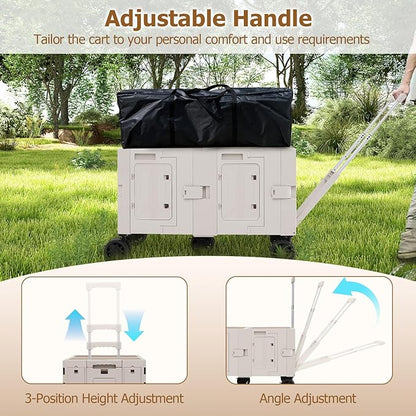 Goplus Large Foldable Utility Cart w/ 2-Tier Storage Crates, 5 Rotate Wheels, Metal Telescoping Handle, Portable Rolling Trolley Collapsible Cart for Grocery Shopping Camping & Travel