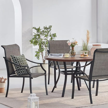 VICLLAX Round Patio Dining Table, 41 inch Metal Outdoor Dining Table with Umbrella Hole for Garden Lawn Balcony Deck, Dark Grey