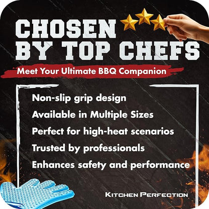 KITCHEN PERFECTION Silicone Smoker Oven Gloves-Extreme HeatResistant BBQ Gloves-Handle Hot Food Right on Your Grill BBQ Fryer&Pit|Waterproof Grilling Cooking Baking Mitts|Superior Value Set+3 Bonuses