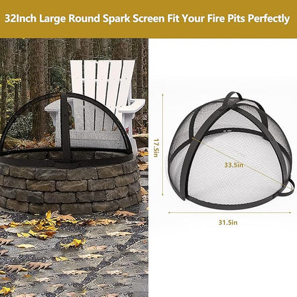 WeCooper 32In Round Fire Pit Spark Screen Cover, Outdoor Patio Easy-Opening FirePit Mesh Screens, Heavy Duty Steel Fire pits Ember Lid with Hinge