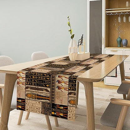 Ancient Egyptian Table Runner, Vintage Abstract Mystical Hieroglyphics Culture Table Runner for Dining Coffee Party Holiday Farmhouse 13x70in