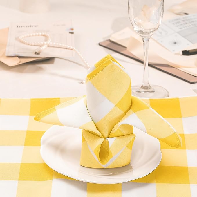Buffalo Plaid Table Napkins Set of 12 Checkered Cloth Napkins 17x17 inch Washable Dinner Gingham Pattern Napkins Soft Napkins for Wedding Party Dining Banquet(Yellow and White)