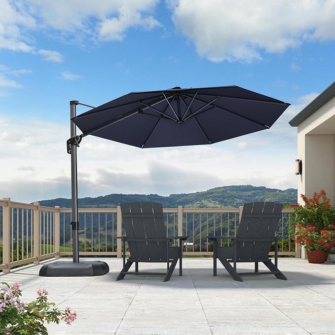 PURPLE LEAF Cantilever Umbrella 10 Feet Round Smooth 360° Rotation Navy | - Image 2