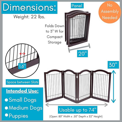 Internet's Best Wire Dog Gate with Arched Top - 4 Panel - 30" Tall - Espresso