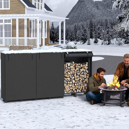 HOOBRO 8FT Firewood Rack with Cover, Outdoor Firewood Log Rack, Adjustable Log Holder with Waterproof Cover, Fireplace Wood Storage, Heavy Duty Wood Holder, for Indoor and Outdoor, Black BB02CH02