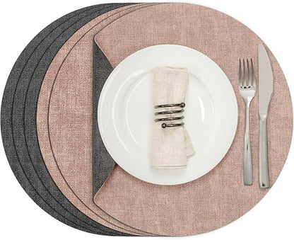 Myir JUN Round Placemats, Dual Sided Faux Leather Place Mats Set of 6 Indoor/Outdoor Non-Slip Washable Table Mats (Gray Pink, Set of 6)