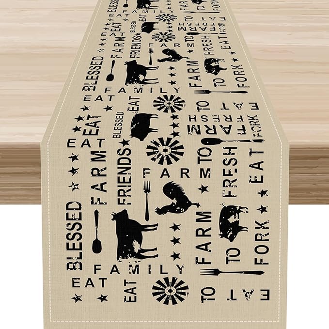 Farm Animals Table Runner, Rustic Farmhouse Cow Pig Rooster Coffee Table Center Decor for Home Kitchen Dining Patio Holiday Party Indoor Outdoor Table Decorations, 13"x90" Inch