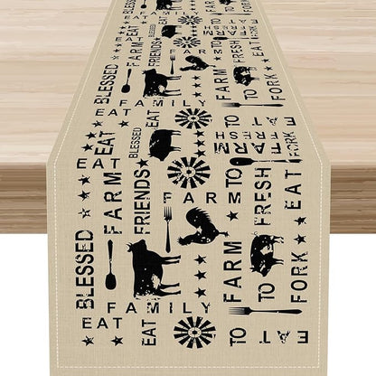 Farm Animals Table Runner, Rustic Farmhouse Cow Pig Rooster Coffee Table Center Decor for Home Kitchen Dining Patio Holiday Party Indoor Outdoor Table Decorations, 13"x90" Inch
