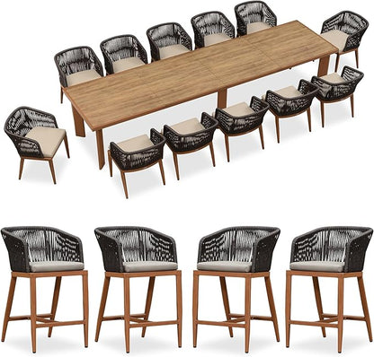 PURPLE LEAF 13 Pieces Outdoor Dining Set Patio Furniture Set Aluminum Rattan Wicker Patio Table and Chairs Set for Lawn Porch Deck Brown with Counter Stools