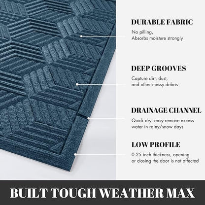 Yimobra Extra Large Door Mat 36x24, All-Season Waterproof Outdoor Mats for Front Door Entrance with Drainage Holes, Heavy Duty Non-Slip Doormat for Garage Patio Entryway Indoor, Blue