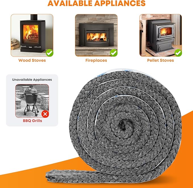 Stanbroil Stove Gasket Tape, 1" Width, 3/8" Thick, 72" Length Self Adhesive Flat Gasket for Stoves and Fireplaces, High Temperature Fiberglass Gasket Tape