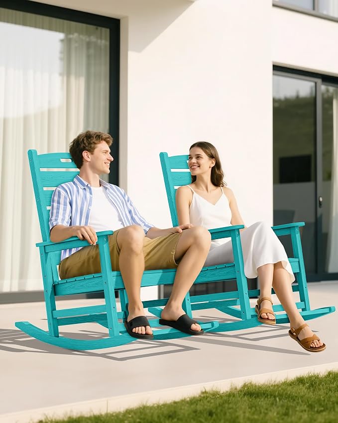 SERWALL Outdoor Rocking Chair Set of 4, HDPE Rocker - Image 8