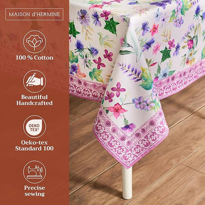 Maison d' Hermine Table Cloth Rectangle Table 100% Cotton 70 x 140 Inches Tablecloth Reusable Decorative Everyday Use for Dining Room, Farmhouse, Home, Party, Festive & Wedding Spring Summer - Chardon