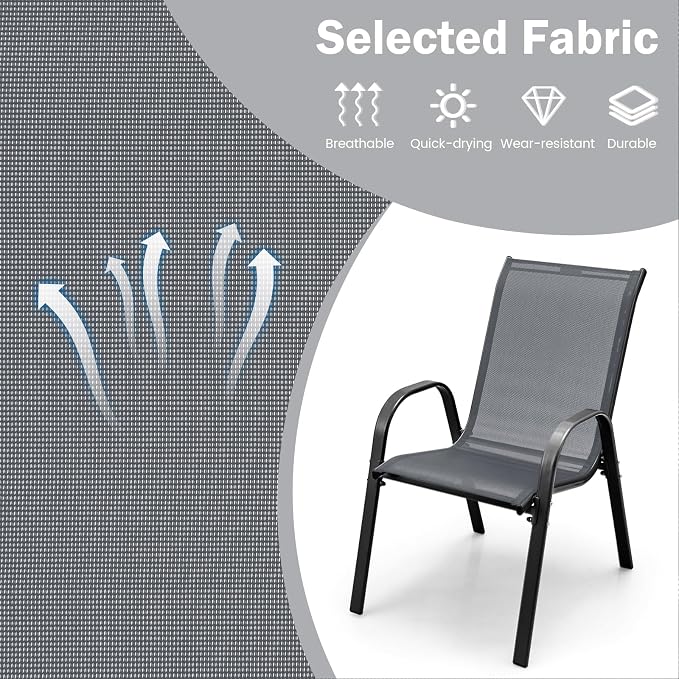 COSTWAY Patio Stackable Dining Chairs Set of 4 - Image 4