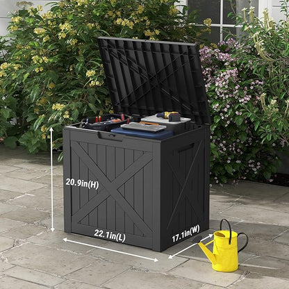 Mars Villa 31 Gallon Deck Box, Outdoor Storage Box Waterproof, Outside Resin Storage Bin for Outdoor Patio Furniture Cushions, Pool Supplies, Garden Tools, UV-Resistant and Weatherproof, Black Barn