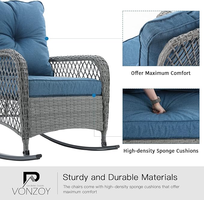 Patio Furniture Set 3 Pieces, Wicker Outdoor Rocking Bistro Set, Backyard or - Image 5