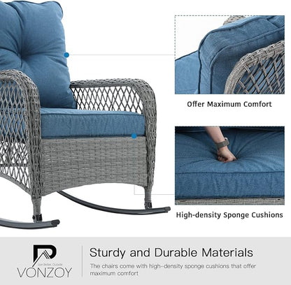Patio Furniture Set 3 Pieces, Wicker Outdoor Rocking Bistro Set, Backyard or - Image 5