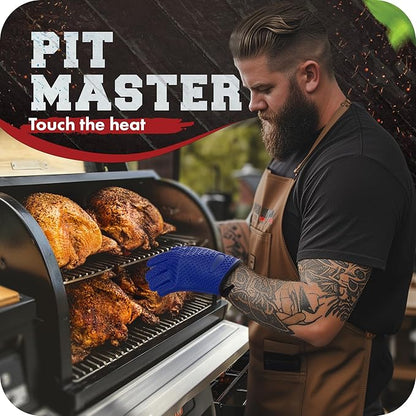 KITCHEN PERFECTION Silicone Smoker Oven Gloves -Extreme Heat Resistant Bbq Gloves -Handle Hot Food Right on Your Smoker Grill Fryer Pit|Waterproof Oven Mitts Grill Gloves |Superior Value Set+3 Bonuses