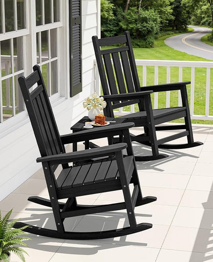 Oversized Outdoor Rocking Chair Set of 2, HDPE Patio Rockers - Image 2
