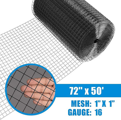 Fencer Wire 16 Gauge Black Vinyl Coated Welded Wire Mesh Size 1 inch by 1 inch (f. 6ft. x 50ft.)