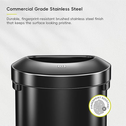 EKO Urban 16 Gallon Semi-Round Open Top Waste Bin, Stainless Steel Half Round Commercial Trash Can for Indoor and Outdoor, Extra Large Garbage Bin for Home, Office, Restaurant, 60L, Matte Black