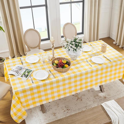 Softalker Gingham Checkered Tablecloth Square - Outdoor Waterproof Buffalo Plaid Table Cloth, Stain Resistant Washable Table Cover for Picnic, Camping - Yellow and White, 2 Pack - 54 x 54 Inch