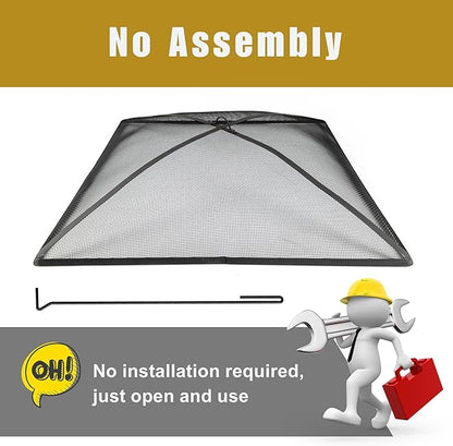 WeCooper 32Inch Heavy Duty Fire Pit Spark Screen Cover, Steel Mesh Square Firepit Screen, Fire Pit Ember Guard with FirePit Poker