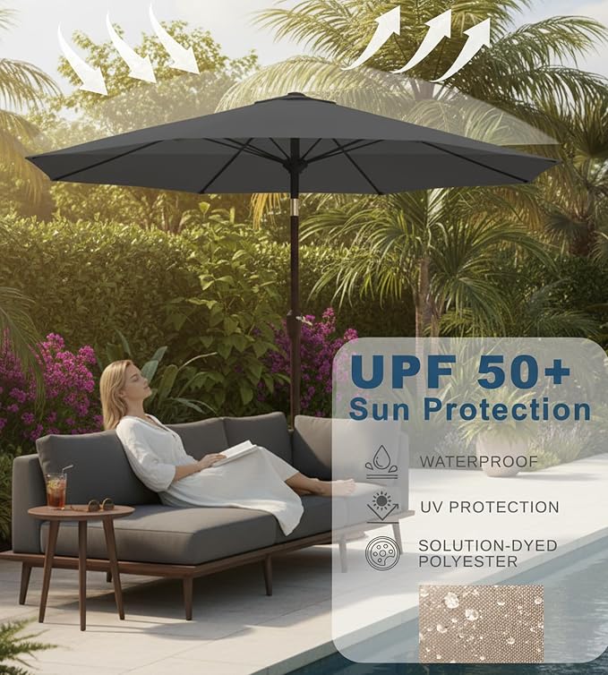 9FT Auto-Tilt Patio Umbrella|Outdoor Market Table Umbrella - Image 5
