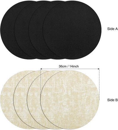 Myir JUN Round Placemats Dual Sided, Faux Leather Place Mats Set of 4 Indoor Placemats for Dining Table Outdoor Placemats Non-Slip Washable Table Mats (Set of 8, Cream Black)