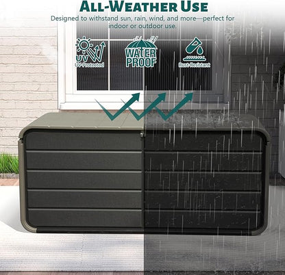 Domi 160 Gallon Outdoor Storage Box – Waterproof, UV-Resistant Deck Box with Lockable Lid for Patio Furniture, Garden Tools, Delivery Packages (Large Resin Storage Bin）