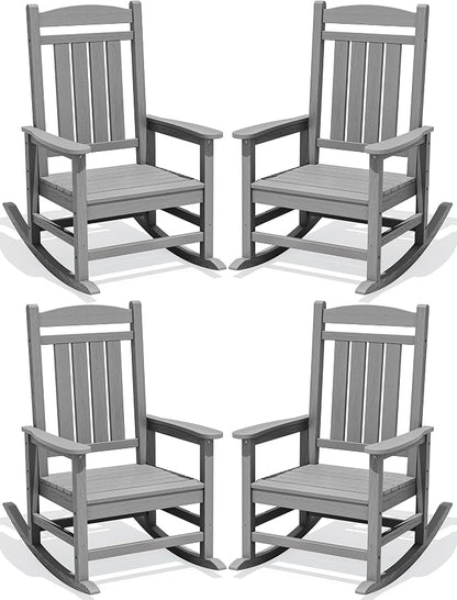 Oversized Outdoor Rocking Chair Set of 4, Porch Rockers, Light Gray | by KINGYES