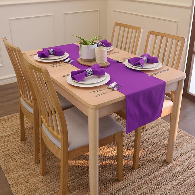 Encasa XO Table Runner 13"x104" Long | Cotton Canvas Fabric | Purple Solid Color | Machine Washable & Durable