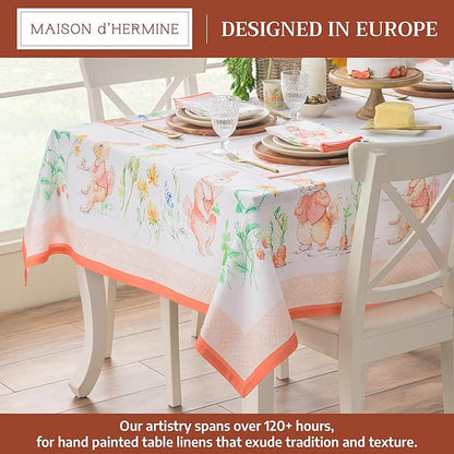 Maison d'Hermine Table Cloth Square Table 100% Cotton Tablecloth for Dining Room, Farmhouse, Home, Hotel, Parties & Wedding - Ideal for Easter Decorations Spring & Summer (Bunny Party, 54" x 54")